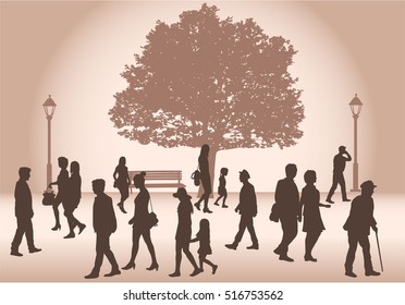 Crowd of people walking.