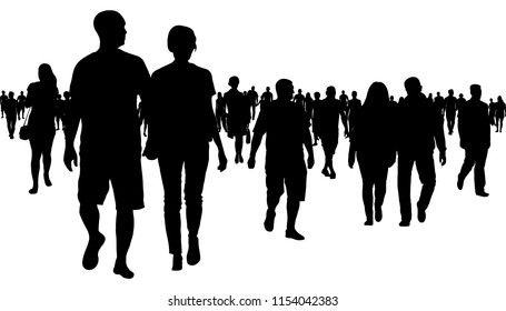 Crowd of people walking silhouette