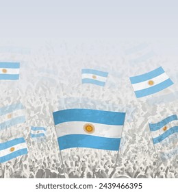 Crowd of people waving flag of Argentina square graphic for social media and news. Vector illustration.