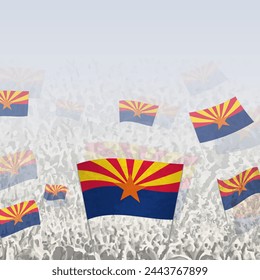 Crowd of people waving flag of Arizona square graphic for social media and news. Vector illustration.
