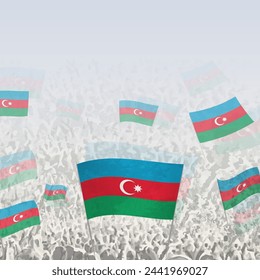 Crowd of people waving flag of Azerbaijan square graphic for social media and news. Vector illustration.