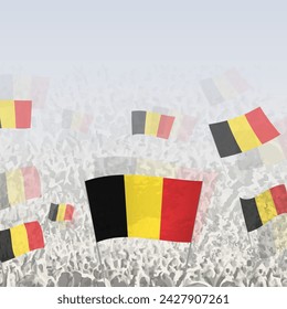 Crowd of people waving flag of Belgium square graphic for social media and news. Vector illustration.
