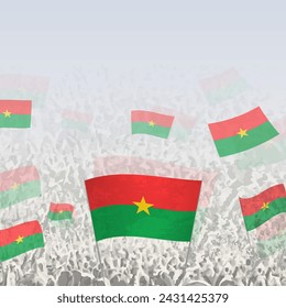 Crowd of people waving flag of Burkina Faso square graphic for social media and news. Vector illustration.