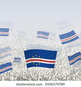 Crowd of people waving flag of Cape Verde square graphic for social media and news. Vector illustration.