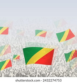 Crowd of people waving flag of Congo square graphic for social media and news. Vector illustration.