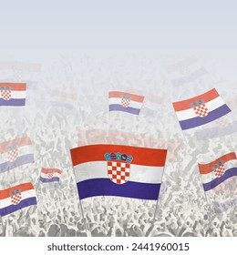 Crowd of people waving flag of Croatia square graphic for social media and news. Vector illustration.