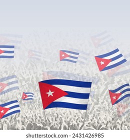 Crowd of people waving flag of Cuba square graphic for social media and news. Vector illustration.