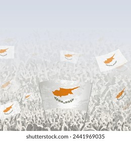Crowd of people waving flag of Cyprus square graphic for social media and news. Vector illustration.