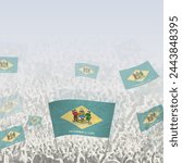Crowd of people waving flag of Delaware square graphic for social media and news. Vector illustration.