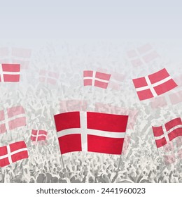 Crowd of people waving flag of Denmark square graphic for social media and news. Vector illustration.