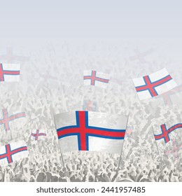 Crowd of people waving flag of Faroe Islands square graphic for social media and news. Vector illustration.