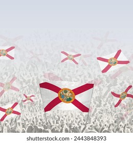 Crowd of people waving flag of Florida square graphic for social media and news. Vector illustration.