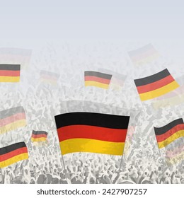 Menschenmenge schwenkt Flagge von Deutschland Platz Grafik für soziale Medien und Nachrichten. Vektorgrafik.