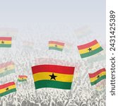 Crowd of people waving flag of Ghana square graphic for social media and news. Vector illustration.