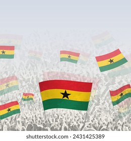 Crowd of people waving flag of Ghana square graphic for social media and news. Vector illustration.