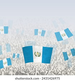 Crowd of people waving flag of Guatemala square graphic for social media and news. Vector illustration.