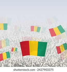 Crowd of people waving flag of Guinea square graphic for social media and news. Vector illustration.