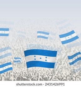 Crowd of people waving flag of Honduras square graphic for social media and news. Vector illustration.