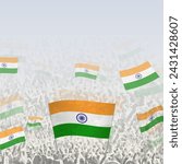Crowd of people waving flag of India square graphic for social media and news. Vector illustration.