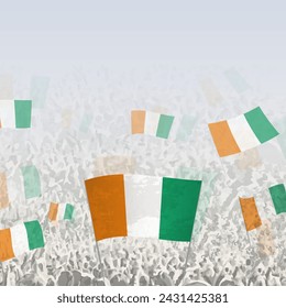 Crowd of people waving flag of Ivory Coast square graphic for social media and news. Vector illustration.
