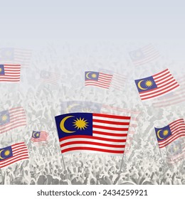 Crowd of people waving flag of Malaysia square graphic for social media and news. Vector illustration.