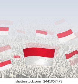 Crowd of people waving flag of Monaco square graphic for social media and news. Vector illustration.