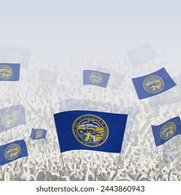 Crowd of people waving flag of Nebraska square graphic for social media and news. Vector illustration.