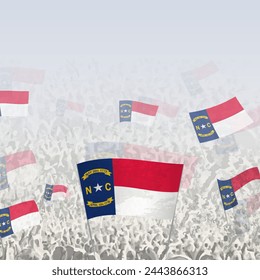 Crowd of people waving flag of North Carolina square graphic for social media and news. Vector illustration.