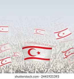 Crowd of people waving flag of Northern Cyprus square graphic for social media and news. Vector illustration.