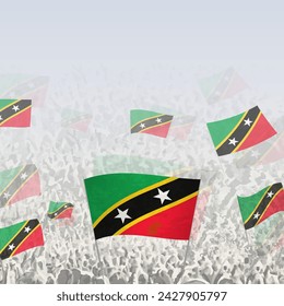 Crowd of people waving flag of Saint Kitts and Nevis square graphic for social media and news. Vector illustration.