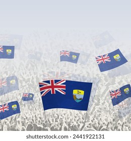 Crowd of people waving flag of Saint Helena square graphic for social media and news. Vector illustration.