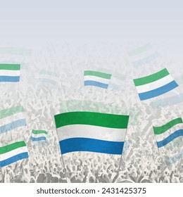 Crowd of people waving flag of Sierra Leone square graphic for social media and news. Vector illustration.