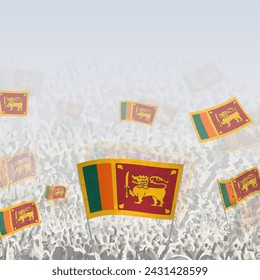 Multitud de personas ondeando la bandera de la plaza de Sri Lanka gráfica para los medios sociales y las noticias. Ilustración vectorial.