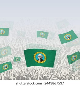 Crowd of people waving flag of Washington square graphic for social media and news. Vector illustration.