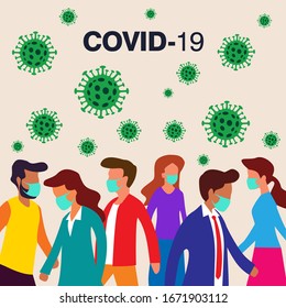 Crowd of people wearing face masks, covid-19, Novel coronavirus (2019-nCoV), vector illustration