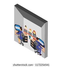 crowd of people working in office isometric left top view 3D icon