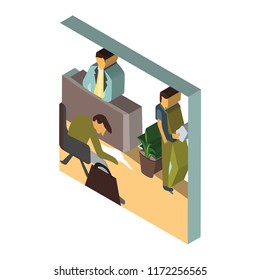 Crowd of people working in office isometric left top view 3D icon