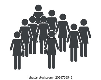 crowd of pictogram women over white background