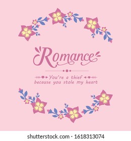 Crowd pink floral frame and unique shape leaf, for seamless romance greeting card wallpaper design. Vector