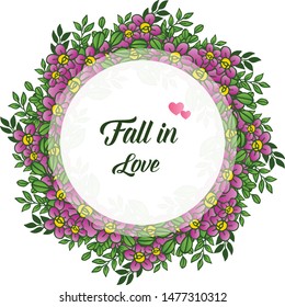 Crowd of purple wreath frame, for greeting card fall in love. Vector