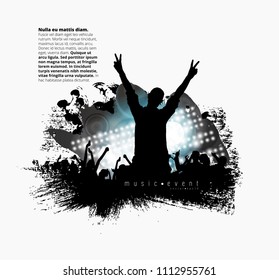 Crowd with raised hands at concert. Music festival