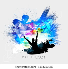 Crowd with raised hands at concert. Music festival