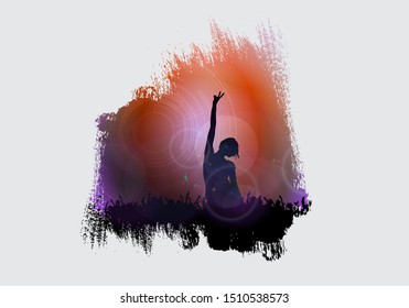 Crowd with raised hands at concert. Music festival