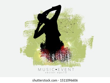 Crowd with raised hands at concert. Music festival, vector