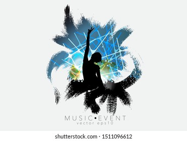 Crowd with raised hands at concert. Music festival, vector