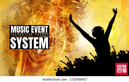 Crowd with raised hands at concert. Music festival