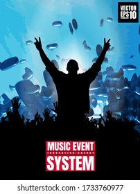 Crowd with raised hands at concert. Music festival