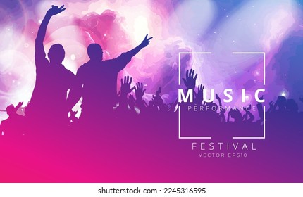 Crowd with raised hands at concert. Music festival