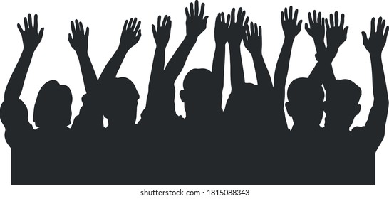 The crowd raised their hands on a white background.