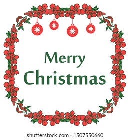 Crowd of red flower frame for card element of merry christmas. Vector